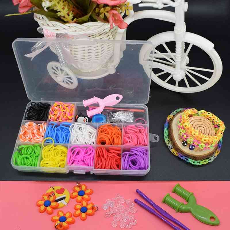 Gummi vevstol band, elastisk veving snøring armbånd leketøy, tannkjøtt DIY materiale sett