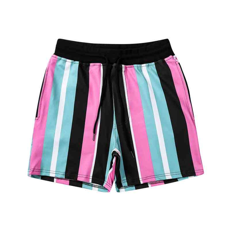 Pánské letní plážové pruhované šortky, sportovní tréninkové plavky krátké kalhoty