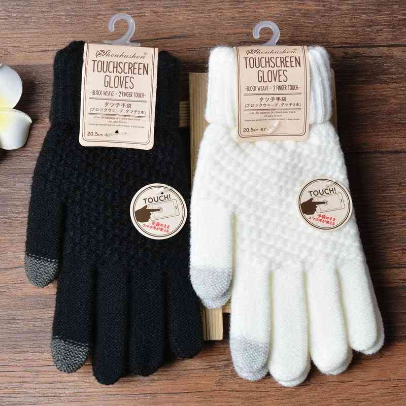 Dámske zimné zateplené vlnené pletené hrubé rukavice s dotykovou obrazovkou