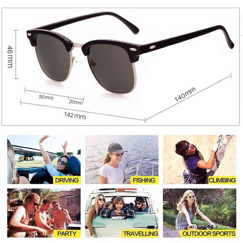 Semi-rimless Women Men Polarized Classic Brand Designer Retro Sunglasses