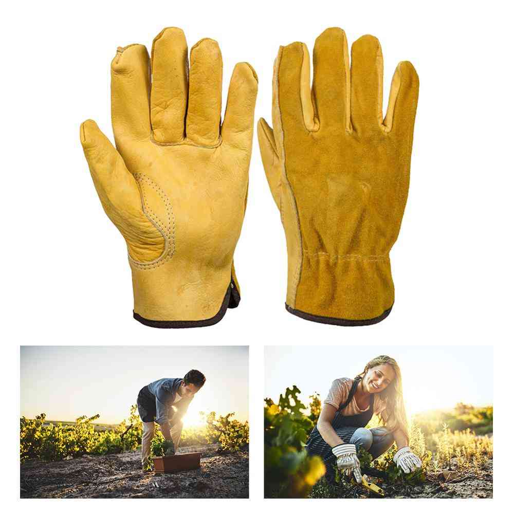 Genuine Leather, Comfortable, Durable  And Cut-resistant Garden Work Gloves