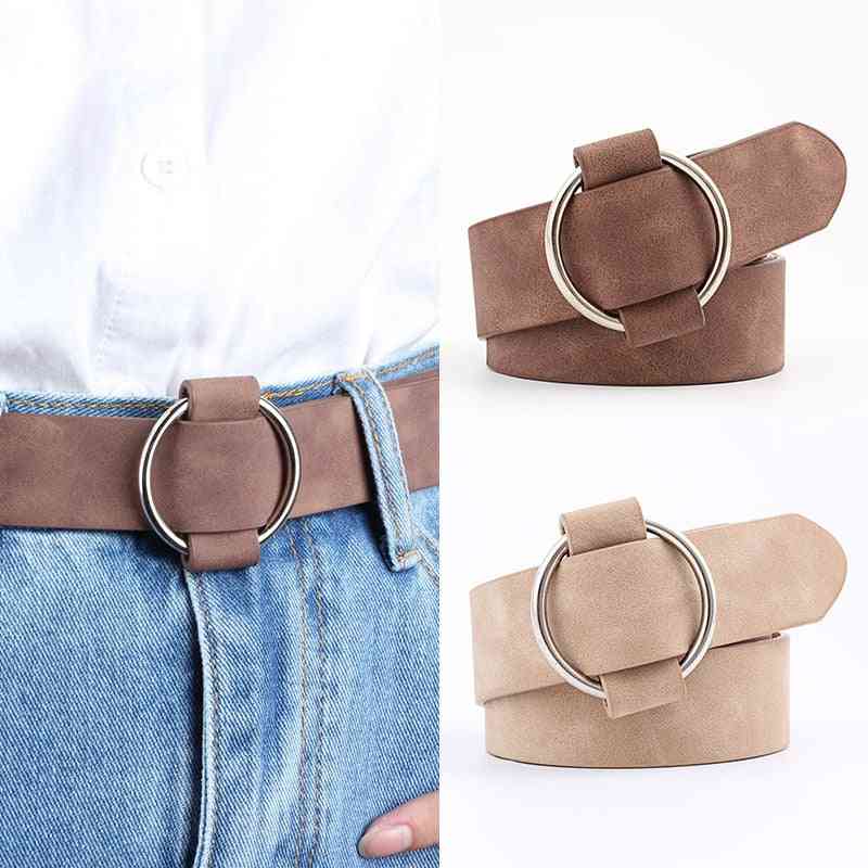 Cinturón de mujer redondo para jeans, cinturones de cuero de modelado sin hebillas