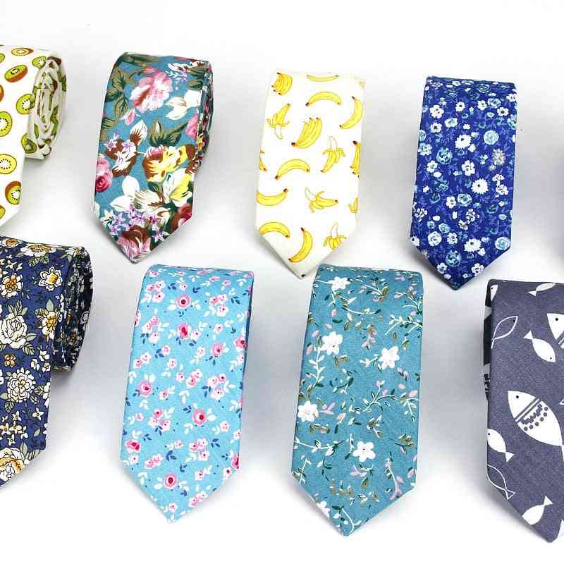 Men's Floral Neck Ties, Cotton Slim Skinny Flower Neckties
