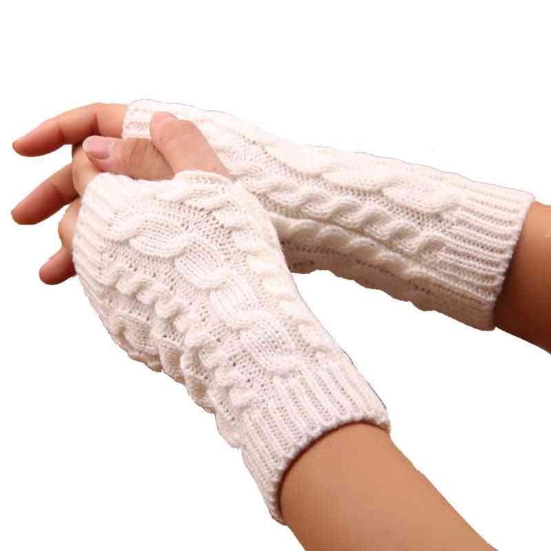 Women & Men Twist Crochet Knitted Fingerless Gloves