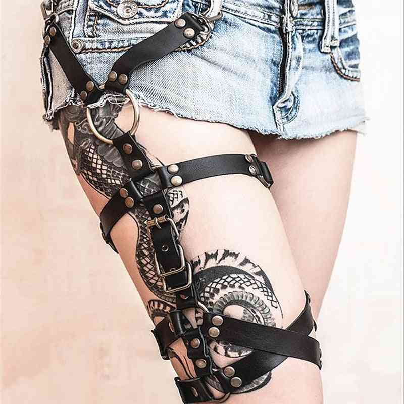 Fashion Women Garter Gothic Punk Leather Leg Rings Irregular High Quality Elastic