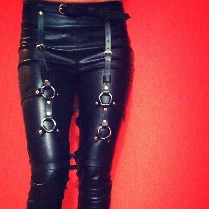 Men & Women Goth Dark Suspenders, Pu Web Leg Ring Belt Cool Chic Gothic Suspender