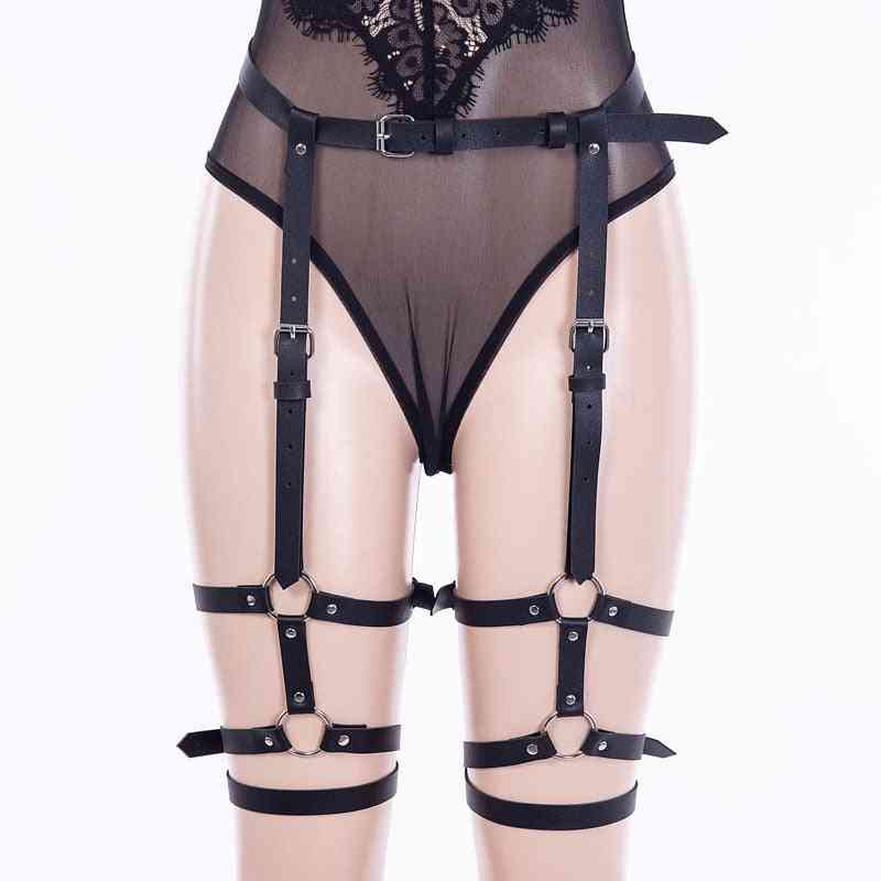Men & Women Goth Dark Suspenders, Pu Web Leg Ring Belt Cool Chic Gothic Suspender