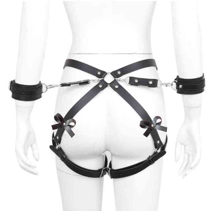 Leather Bow Garter Belt Stockings Suspenders Erotic Lingerie Waistband Chain