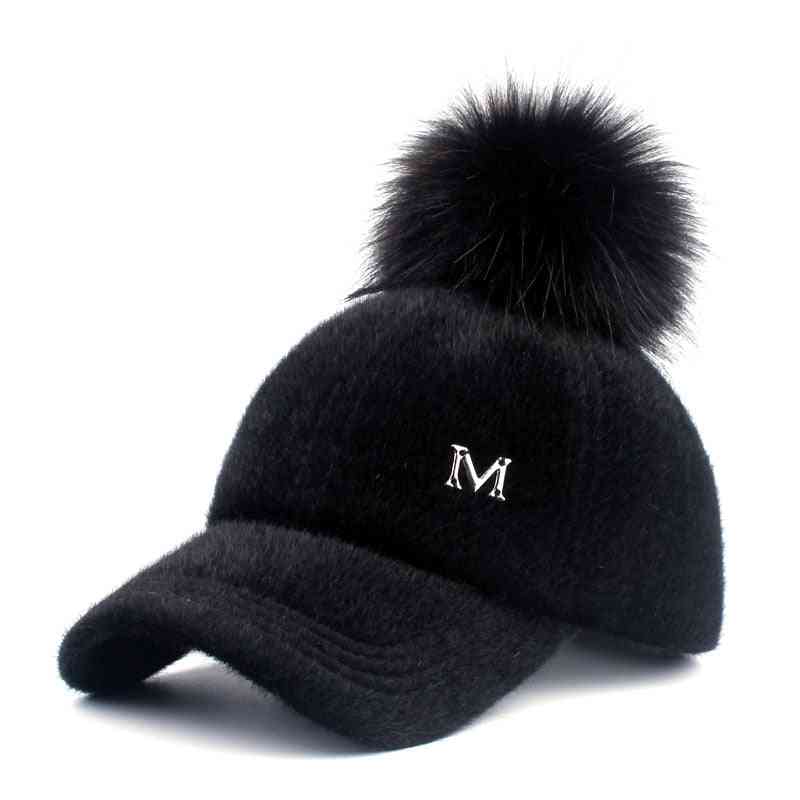 șapcă de iarnă de baseball cu pompon din blană artificială, pălărie snapback casual ajustabilă