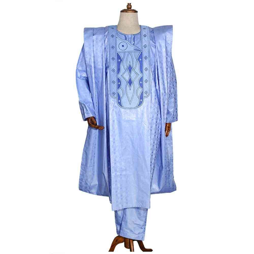 African Traditional Wear, Formal Attire Bazin Outfits - Shirt, Pants Robe's