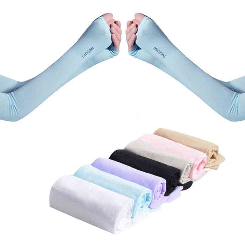 Arm Sleeves Ice Silk, Sunscreen Long, Half Finger Glove - Hand Protector Cover