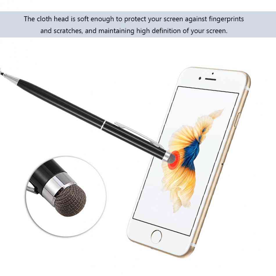 2-in-1 capacitieve touchscreen-styluspen voor mobiele telefoons met stoffen kop