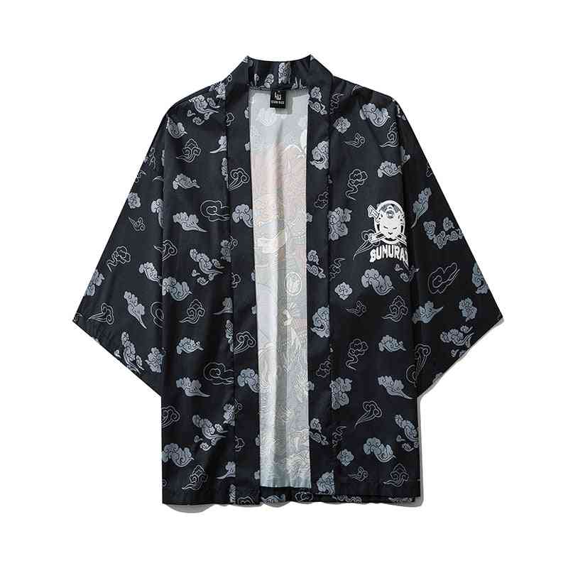 Cat Samurai Kimono Streetwear Cardigan Harajuku Anime Robe Anime Clothes