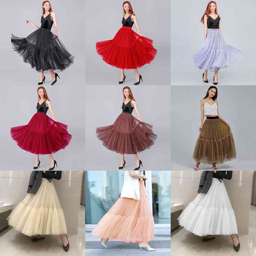 Vintage Soft, Tulle Petticoat, Maxi Long Pleated Skirts