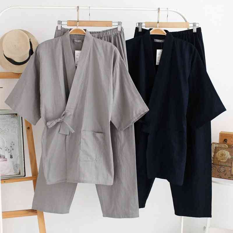 Traditional Japanese, Cotton Robe Pants, Kimono Nightgown, Pajamas Set