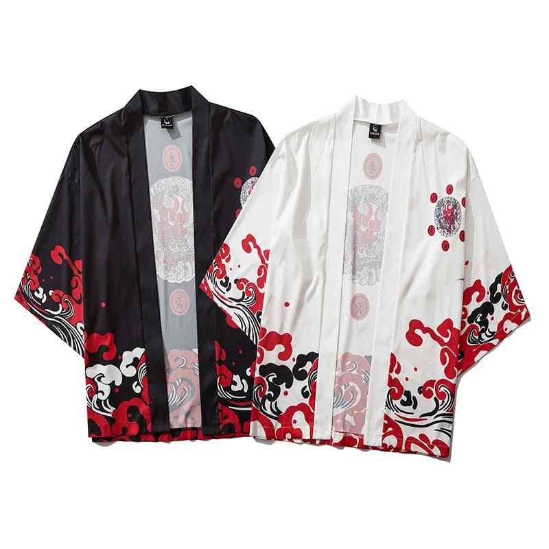 Japanese Thin Streetwear, Traditional Cardigan, Samurai Obi Kimono