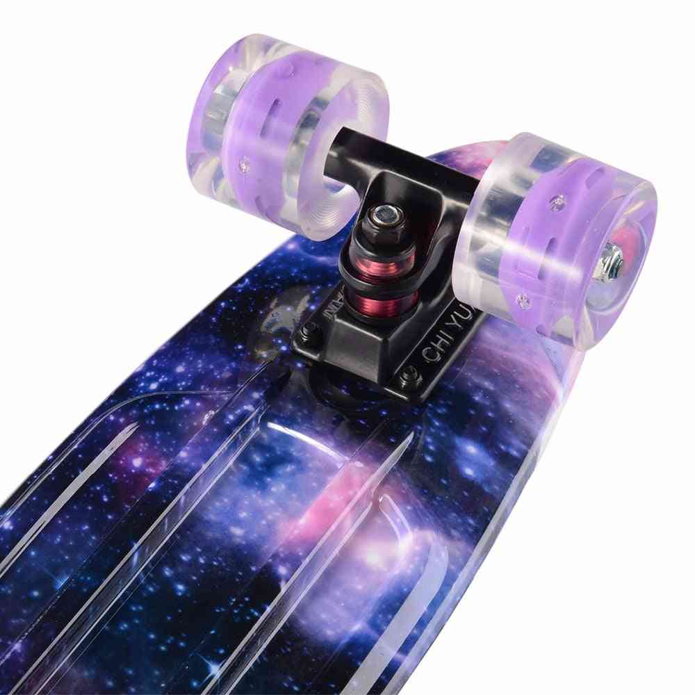 Penny retro skate, galaxia gráfica, longboard con luz led