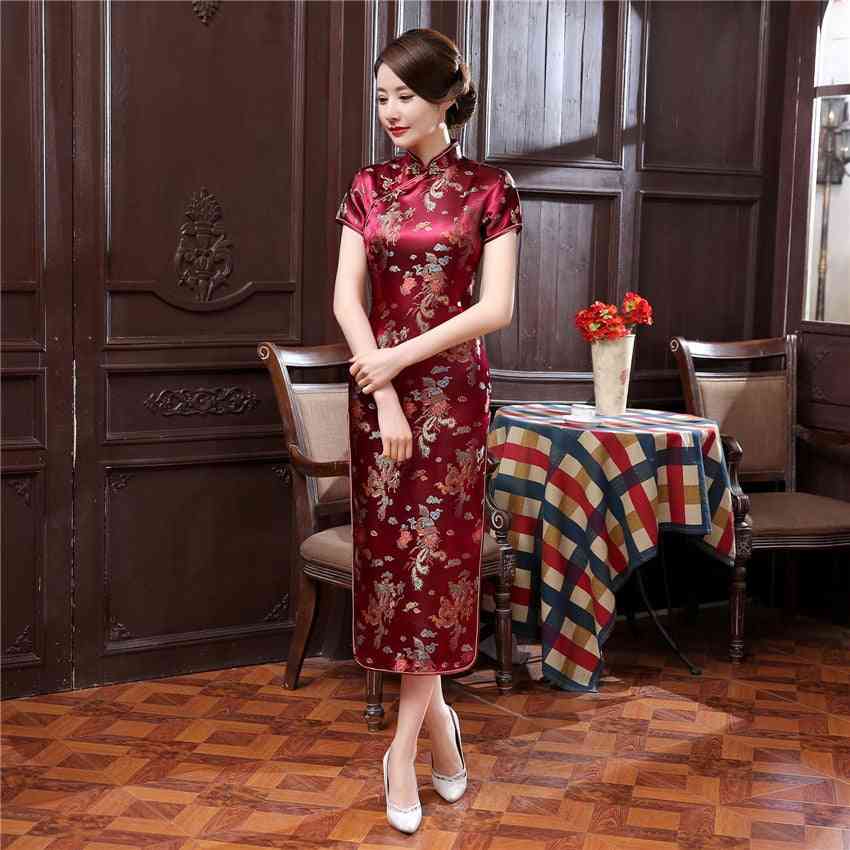 Cheongsam Traditional Embroidery Floral Elegant Split Dress For Woman