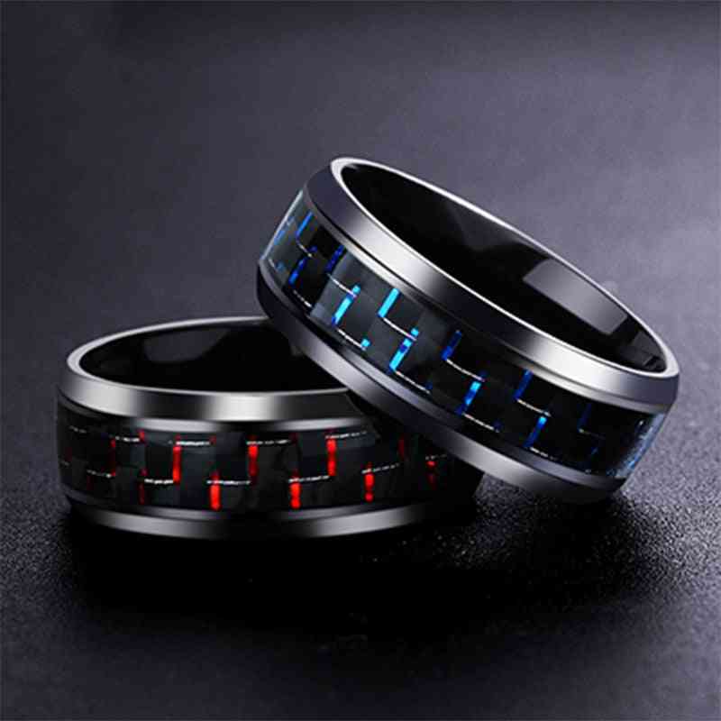 Carbon Fiber Dragon Inlay Comfort Fit Stainless Steel Ring For Men