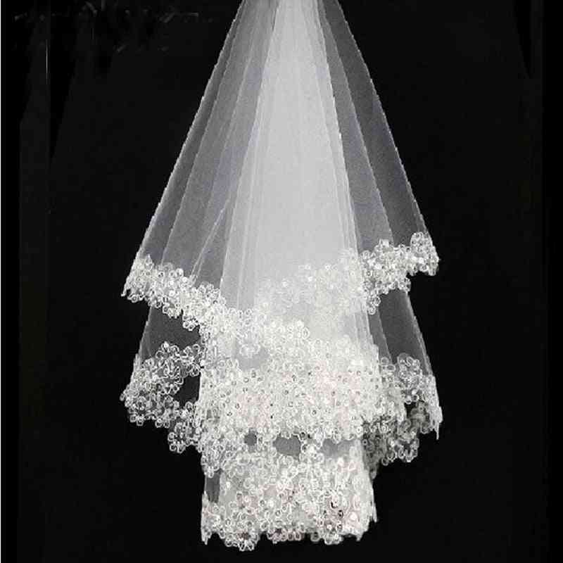 One Layered, Embroidered Lace Bridal Veils