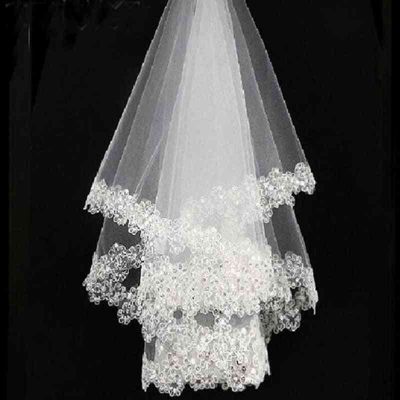 One Layered, Embroidered Lace Bridal Veils