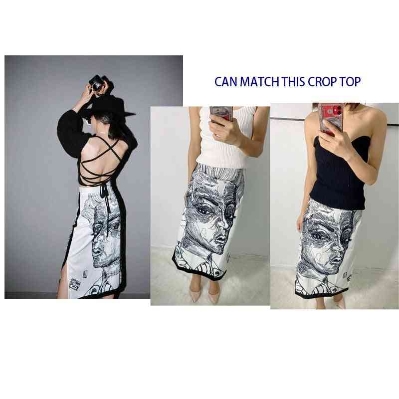 Women High Waist Long Printed Split Skirts, Shirt