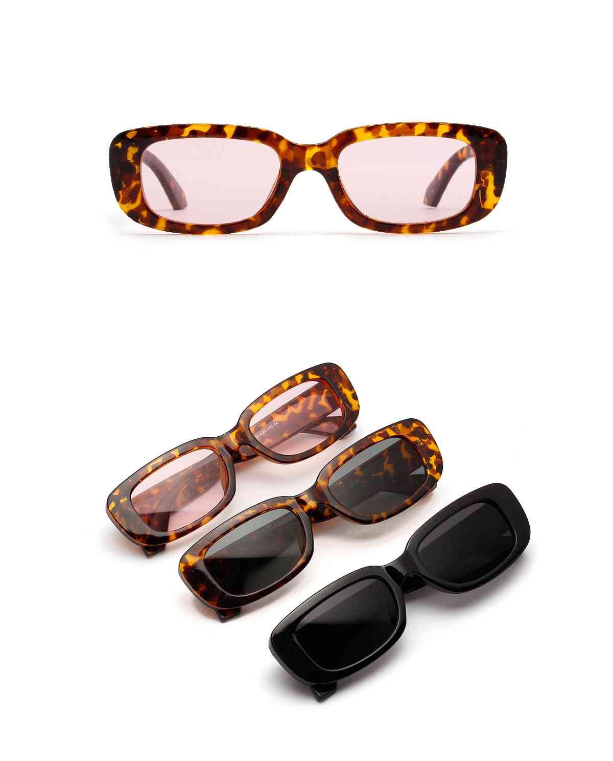 Short Box Sunglass, Women Retro Leopard Small Sunglasses