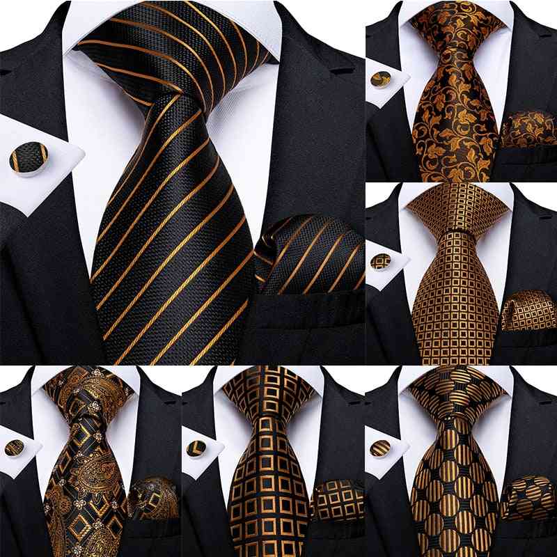 Luxusní proužkovaná paisley hedvábná svatební kravata sada kapesních manžetových knoflíčků