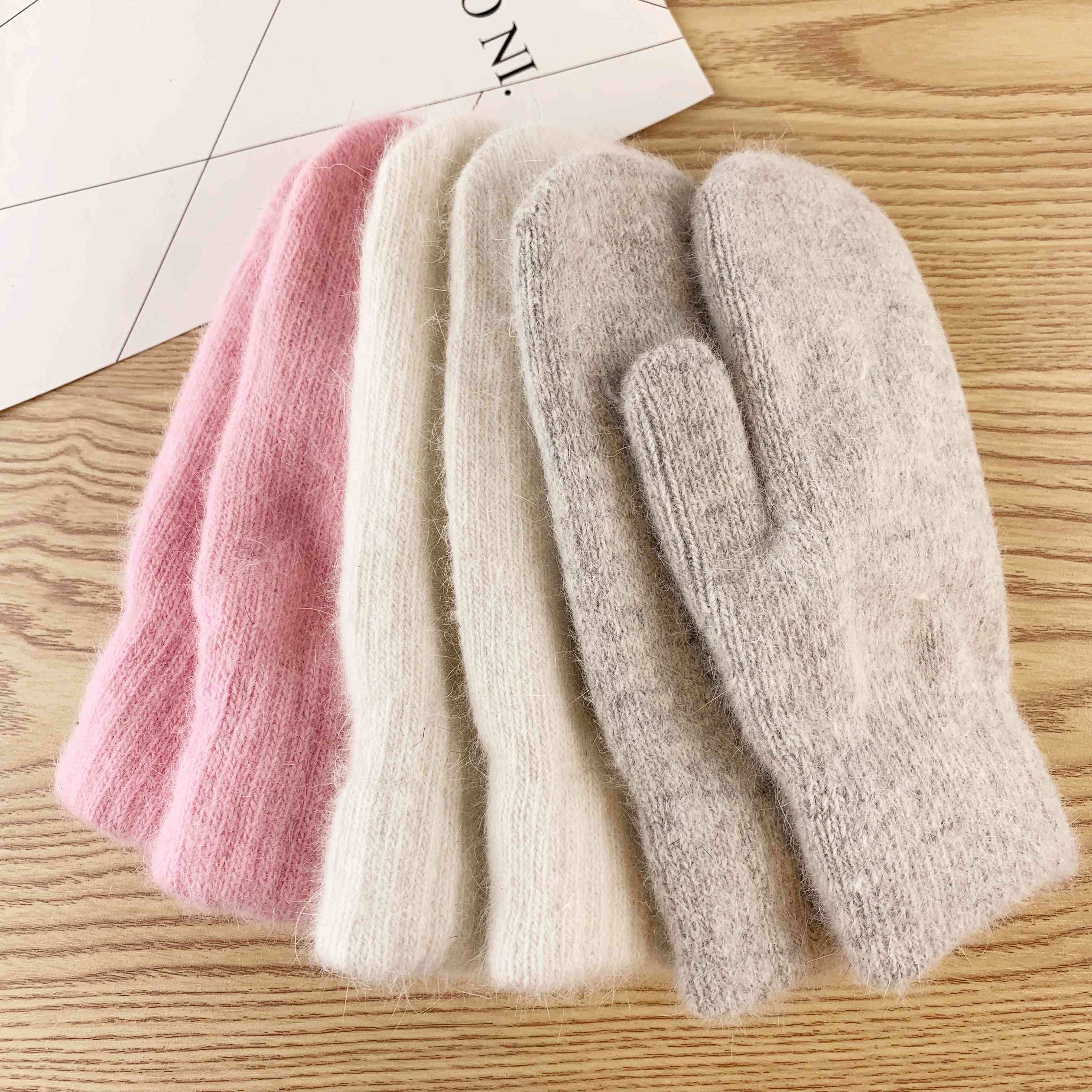 Winter Korean Style, Double-layer Rabbit Hair Gloves