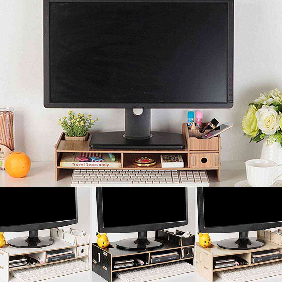 Multi-function Desktop Monitor, Wood Shelf Plinth Strong Stand