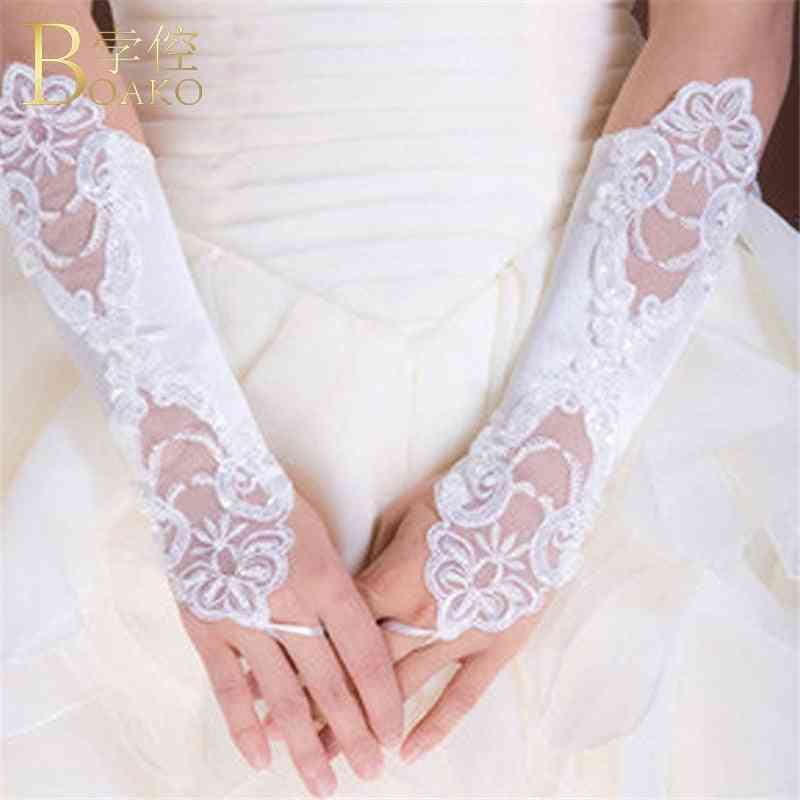 Women Fingerless Bridal Gloves, Long Lace Glove