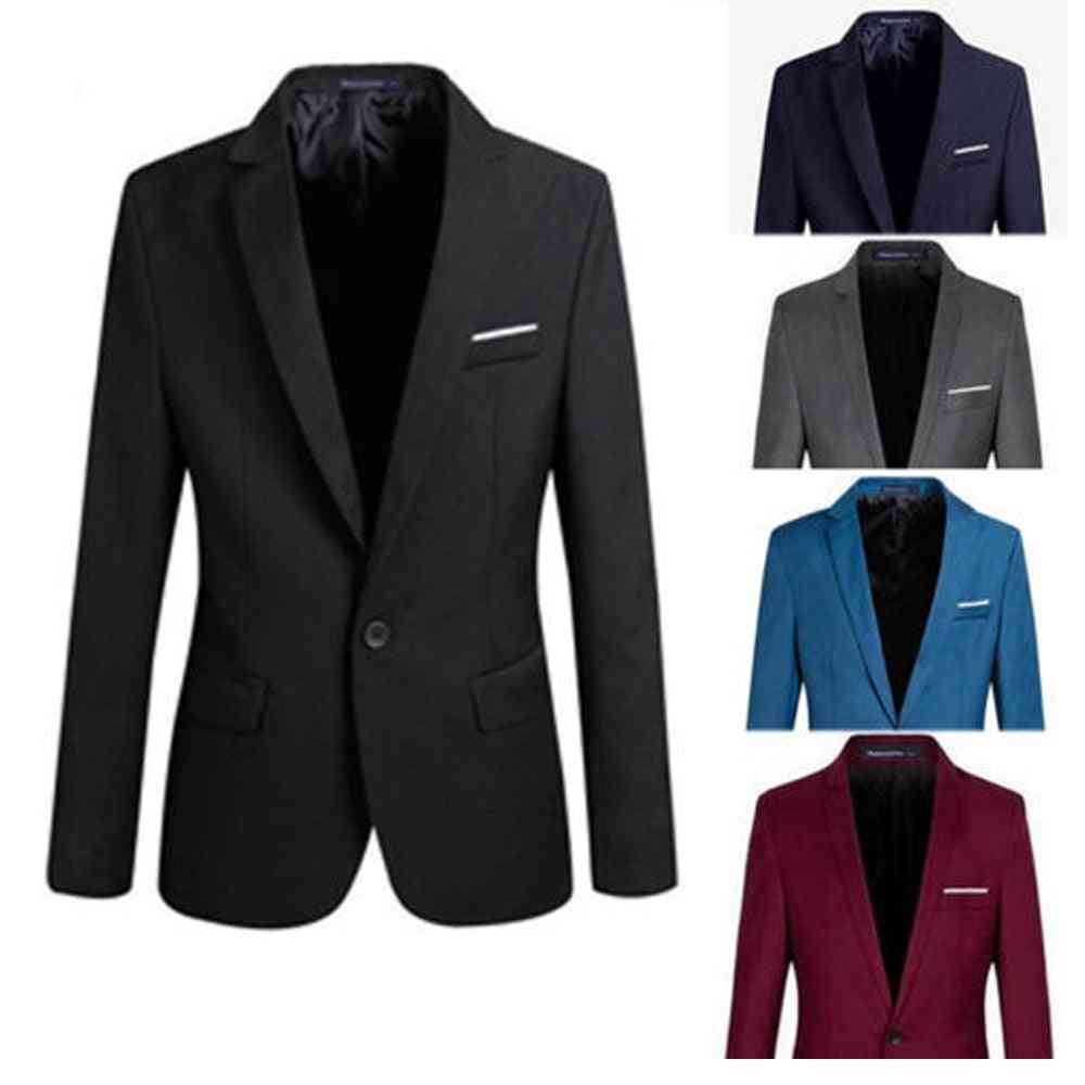 Men's  Slim Fit Formal One Button Suit, Long Sleeve Notched Blazer