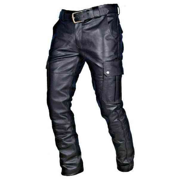 Men Straight Biker Motocycle Long Leather Loose Street Style Trousers Pants