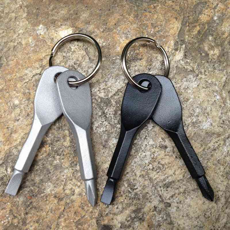 Mini draagbare phillips sleufkop, sleutelring schroevendraaier, buitenzak, reparatietool