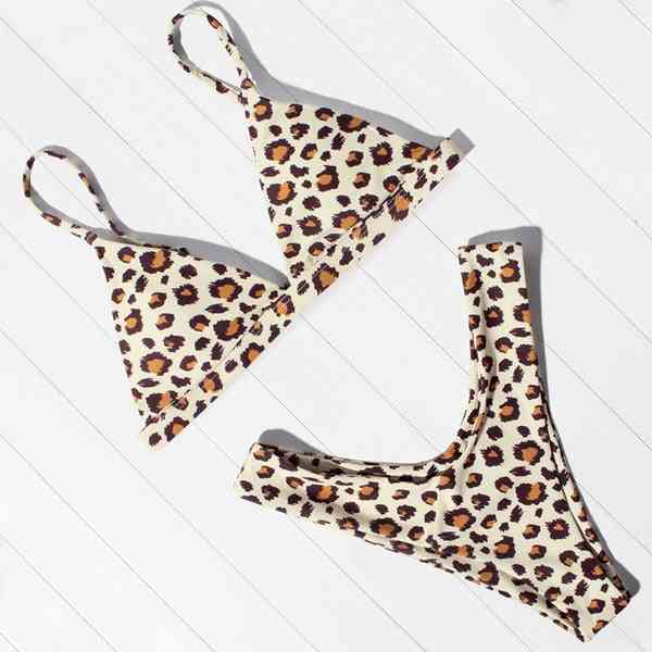 Costumi da bagno bikini donna, stampa leopardata, costume da bagno taglio alto