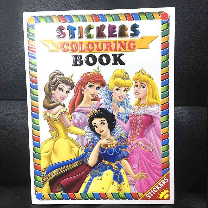 16 pagini carte de colorat autocolant prințesă