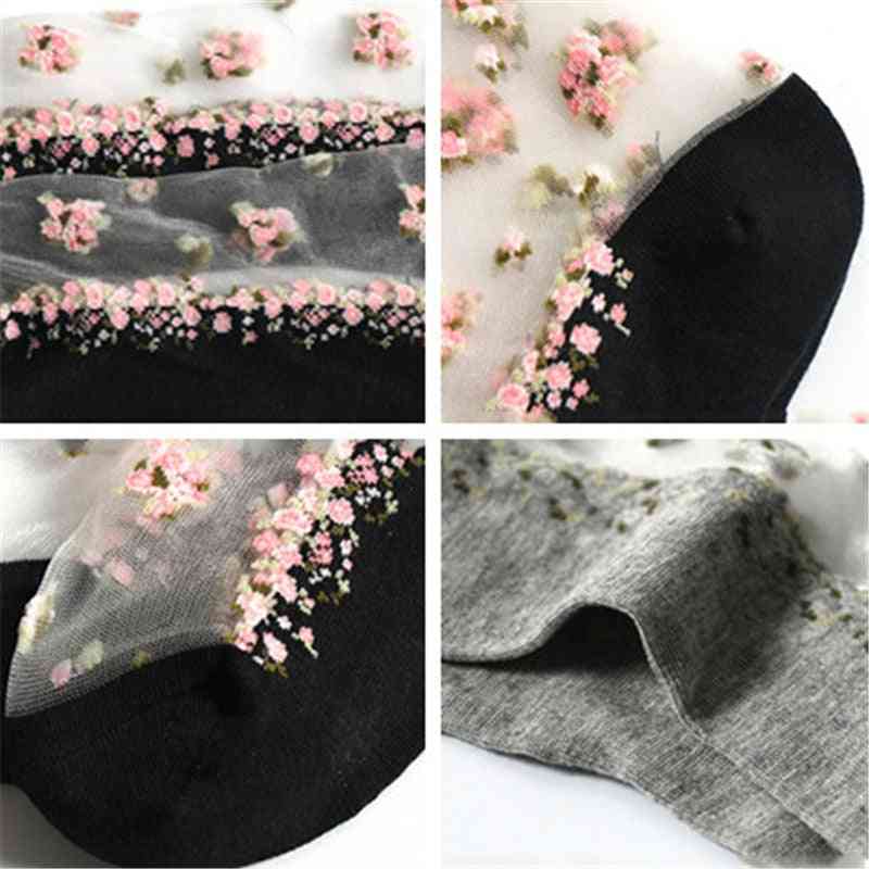 Letný transparentný čipkovaný krištáľový kvet, ultra tenké ponožky