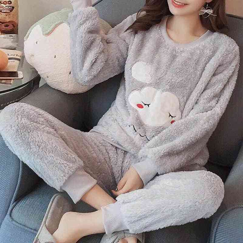 Pajama Thick Flannel Warm Winter Set Long Sleeve Full Trousers