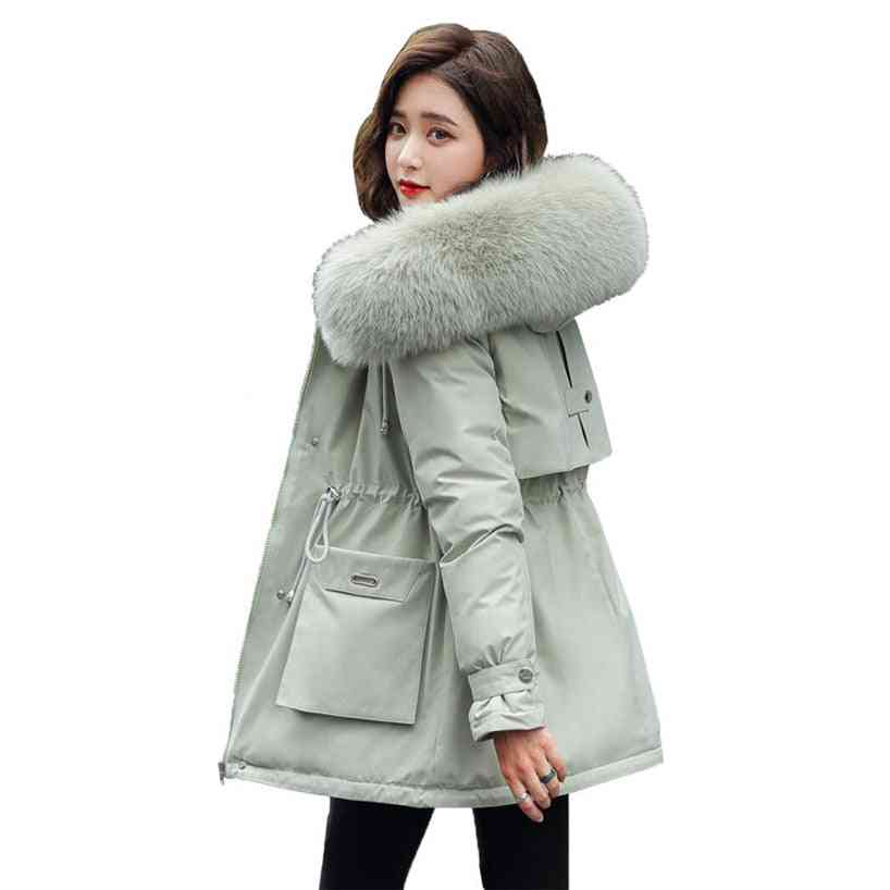 Women's Autumn Winter, Outerwear Jacket Slim With Big Fur Collar