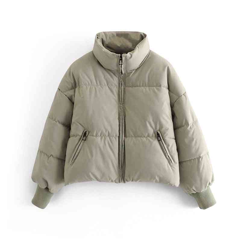 Women Solid Khaki Thick Winter Warm Elegant Coat Jacket