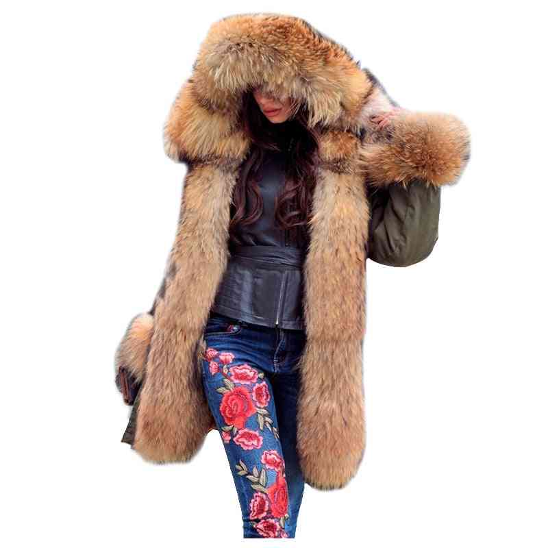 Winter Natural Fox Fur, Long Coats Outerwear Set-1-2