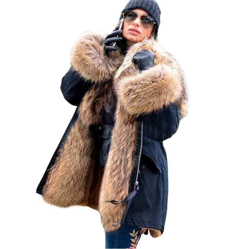 Zimná prírodná líščia kožušina, súprava vrchného oblečenia s dlhými kabátmi-3