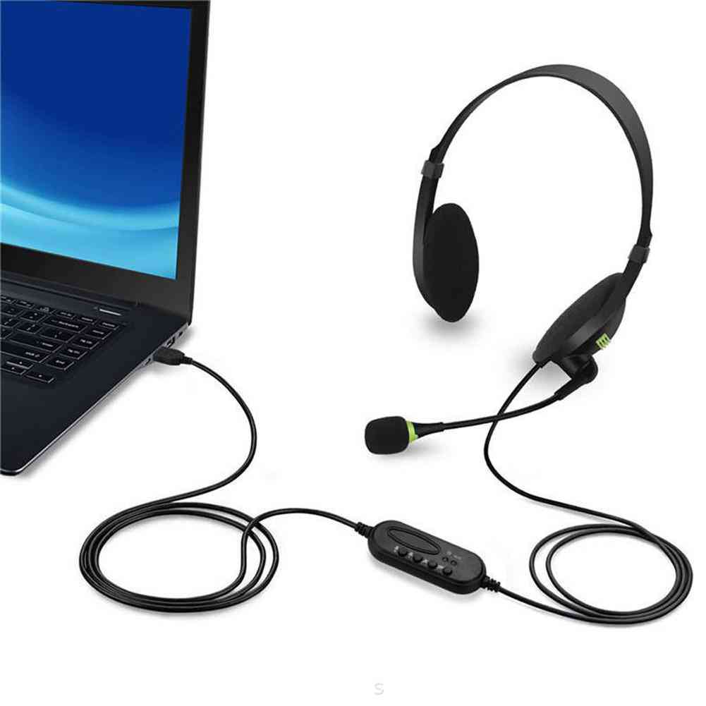 USB sluchátka s mikrofonem, potlačení hluku, kabelová sluchátka pro PC / notebook
