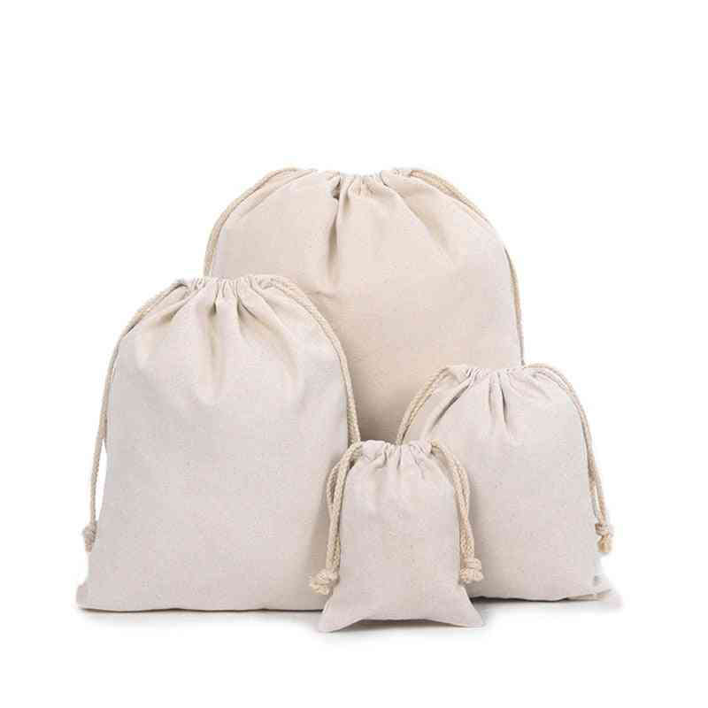 Cotton Linen- Drawstring Coin Purse, Small Cloth Pouch, Storage Bag