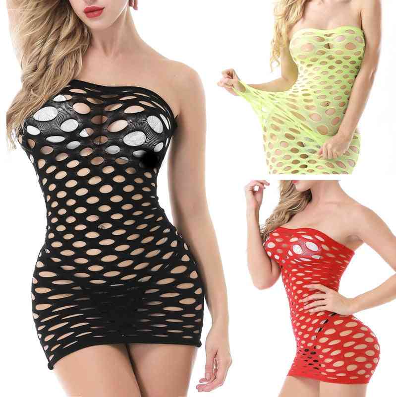 Elasticity Nightgown, Lace Big Net, Hollow Out Costumes Dress