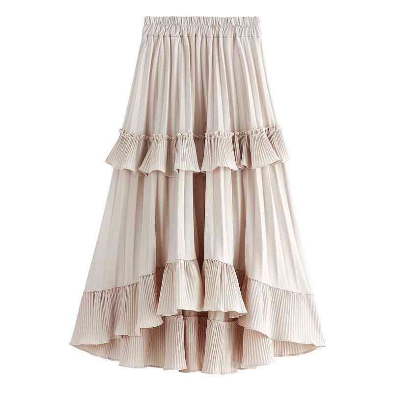 Autumn Pleated Skirt, High Waist Flouncing Women Long Skirts