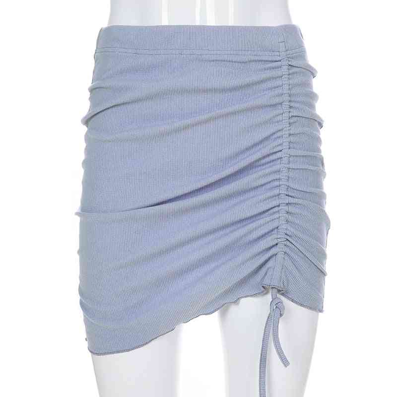 Rebrovaná priliehavá sukňa s vysokým pásom, mini dámske asymetrické sukne