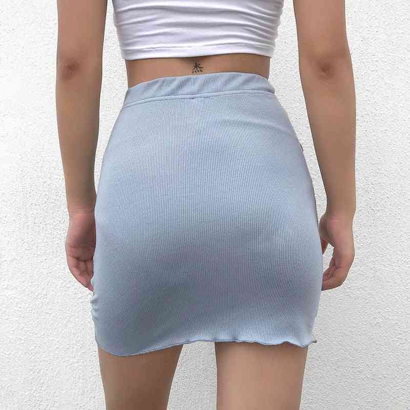 Ribbed Bodycon Elastic High Waist Skirt, Mini Women Asymmetrical Skirts