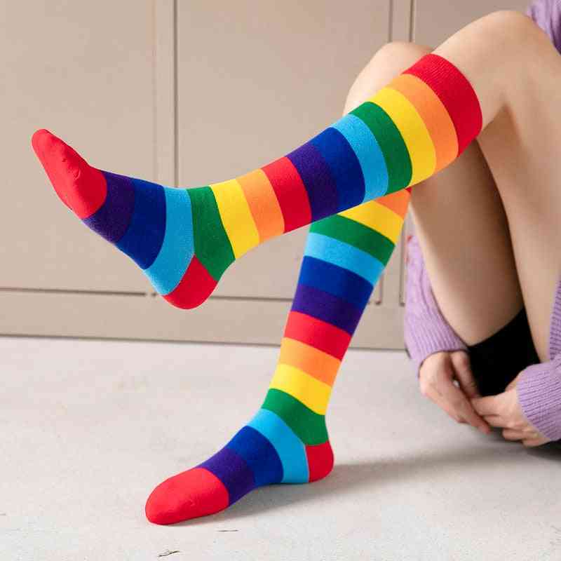 Woman Cotton Stripe Knee Long Socks
