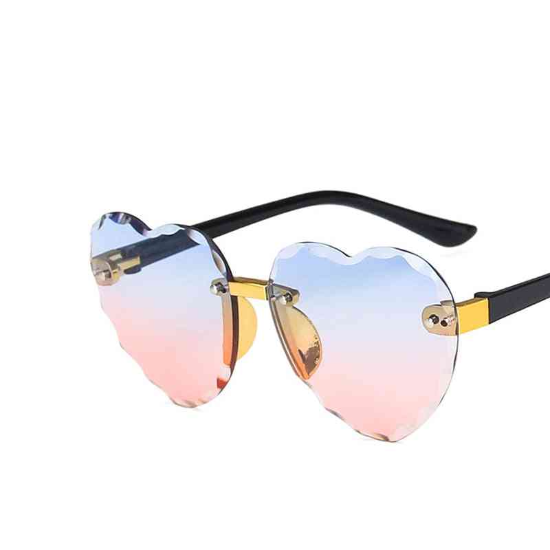 Cute Heart Rimless Frame Sunglasses, Fashion Uv-400 Protection Eyewear